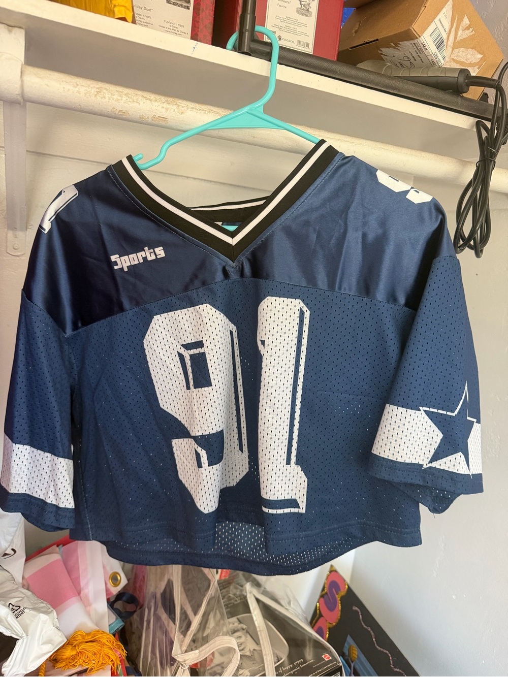 Navy Blue & White Sports Cropped Jersey